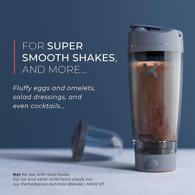 Promixx Pro Shaker Bottle | Rechargeable, Powerful for Smooth Protein Shakes | includes Supplement Storage - BPA Free | 20oz Cup (Graphite Gray)