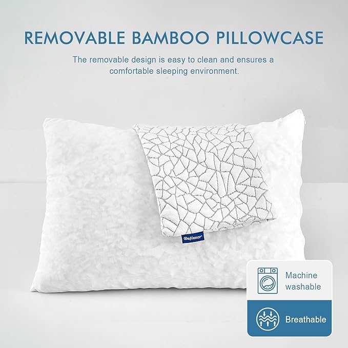 Dafinner Adjustable Shredded Memory Foam Pillow Standard/Queen Size - 100% Removable Cover from Bamboo Derived Rayon, Cooling Medium Bed Pillow for Side Stomach & Back Sleepers - Pack of 1, 20"x28"