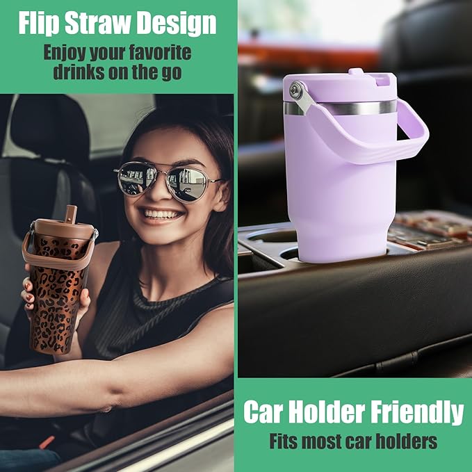 30 oz Tumbler with Handle Flip Straw, Vacuum Insulated Tumblers with Flip Straw and Top Handle, Reusable Insulated Cup for Home, Outdoors, Leakproof, Fits in Cup Holder, Cold for 30 Hours