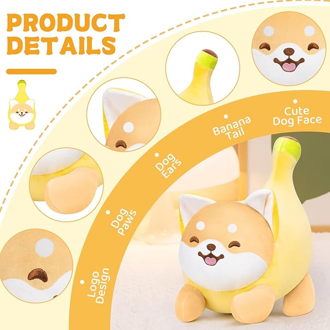 Shiba Inu Plush Stuffed Animals, Cute Dog Plushies Stuffed Pillow, Soft Banana Dog Stuffed Toy, Hugging Plush Toy for Kids & Adults