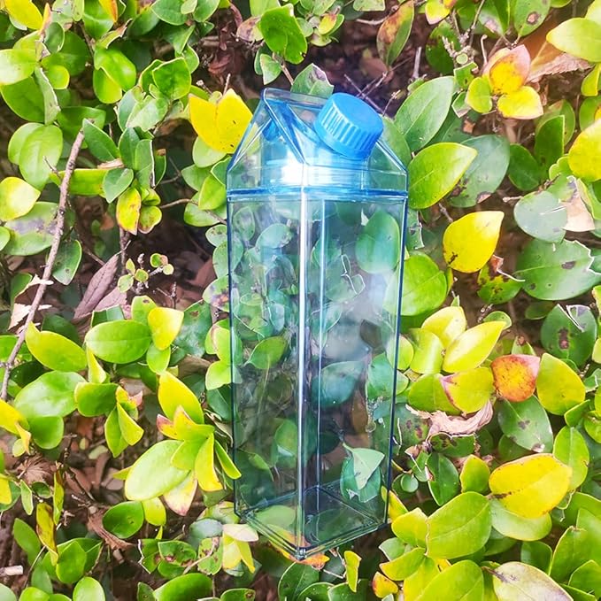 Jinberry 1000ml/34oz Cute Leakproof Clear Milk Carton Water Bottle Portable Drinkware for Outdoor Climbing Tour or Camping