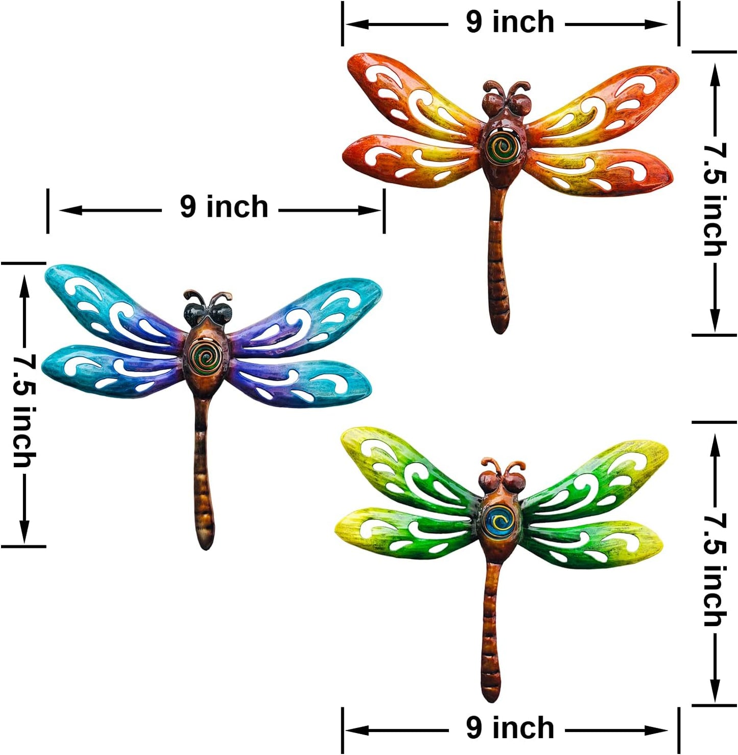 wotieuns Metal Dragonfly Wall Decoration, Garden Fence Outdoor Wall Art, Outdoor Wall Decoration, Outdoor Art Decoration Dragonfly, Suitable for Living Room, Bedroom, Yard and Porch, Set of 3