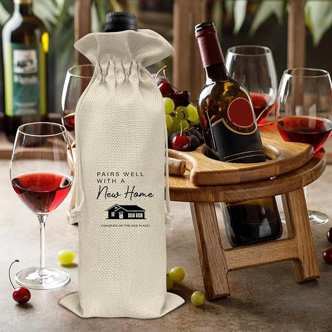 HOIJAUMAI Housewarming Gift Wine Bag, Client Gift From Realtors, House Warming Gifts New Home Wine Bag Gift, Pairs Well with a New Home Burlap Drawstring Wine Bag, Housewarming Party Decoration
