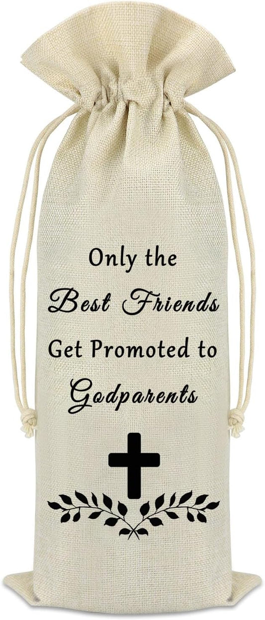 Godparents Proposal Gift Wine Bag Godmother Godfather Gift from Godchild Burlap Wine Bottle Cover Pregnancy Announcement Gift for Friends Sister Wine Bag Birthday Christmas Gifts for Godparents