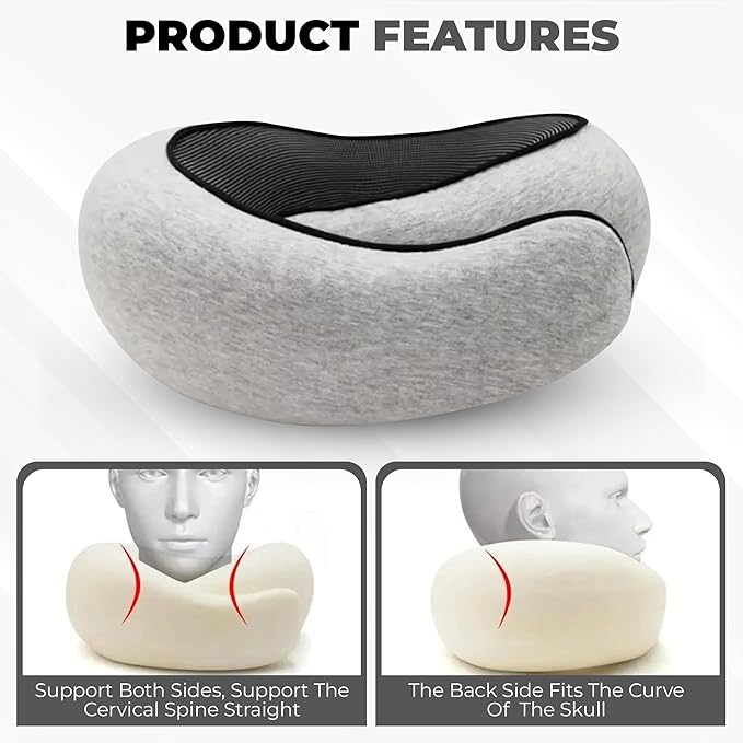 Airplane Travel Neck Pillow, Memory Foam Airplane Travel Pillow, 360 Degree Comfort and Breathability, Washable Modal Cover.Travel neck pillow for Airplane, Neck Pillow Airplane (Light Gray)