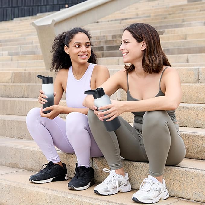 Stainless Steel Water bottle with Straw & Wide Mouth Lid, Wide Rotating Handle, 18oz Double Wall Vacuum Insulated Water Bottle Leak Proof, BPA Free, Keep Cold&Hot, 18oz, White Gradient