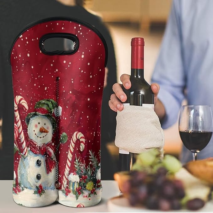 doginthehole Christmas Snowman Wine Carrier Tote Neoprene Wine Bottle Protective Travel Bag Wine Tote Carrier Champagne/Beer Bags for Birthday, Wedding, Picnic Party
