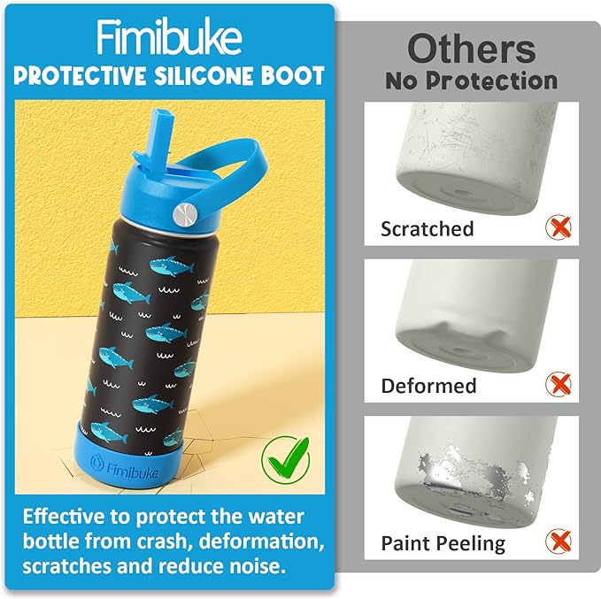 Fimibuke Kids Insulated Water Bottle - 18oz BPA-FREE 18/8 Stainless Steel Kid Cup with Straw Travel Tumbler Double Wall Leak Proof Toddler Water Bottle for School Boys Girls (1 Pack, Green Dinosaur)