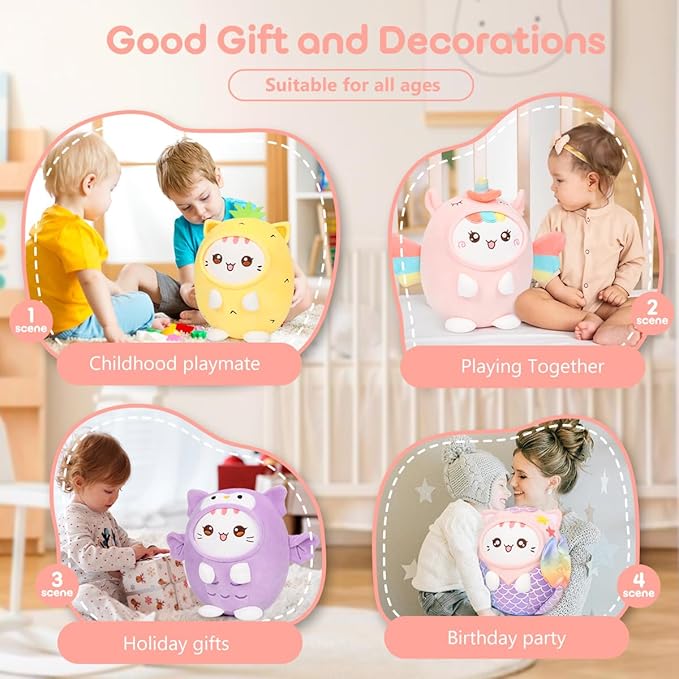 Cute Plush Unicorn Cat Stuffed Animal Pillow, 8" Soft Kawaii Kitten Plushie with Unicorn Outfit Gift for Kids