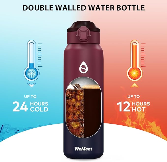 32oz Water Bottle with Removable Straw and Spout Lid Two Ways to Drink, 18/10 Stainless Steel Insulated Water Bottle, BPA-Free, Leak Proof, Double wall, for Sports, Gym