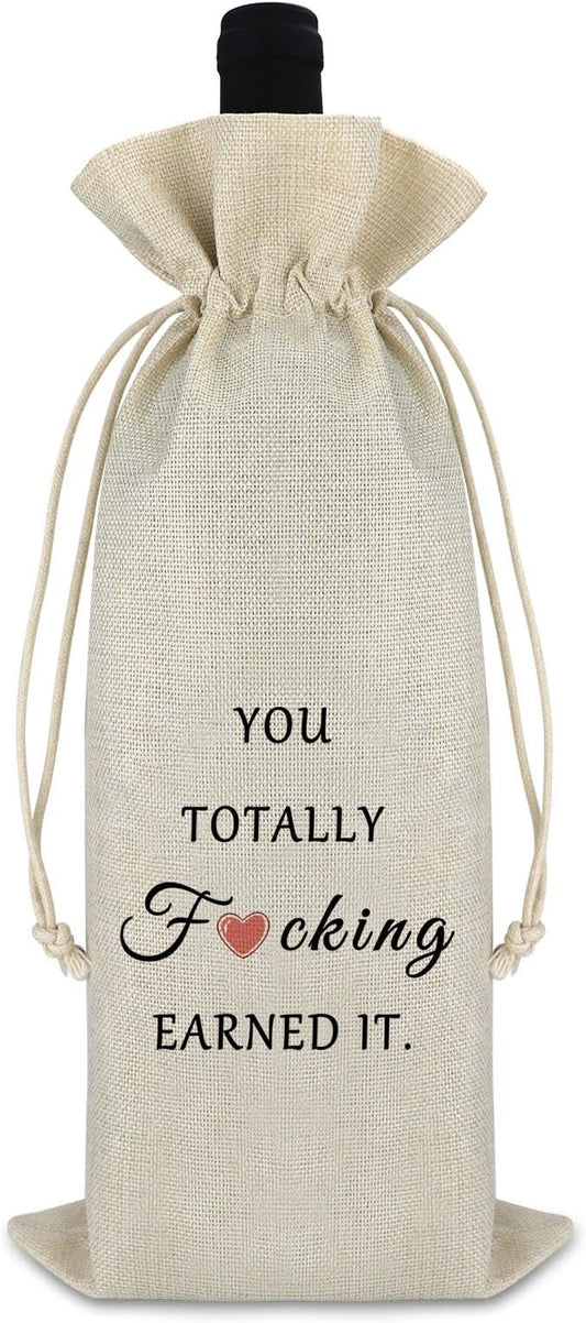 New Job Gift Funny Wine Bags Inspirational Job Promotion Gift for Women Men Coworker Burlap Drawstring Wine Bag Friendship Congratulations Gift for Friends Colleague Birthday Christmas Labor Day Gift