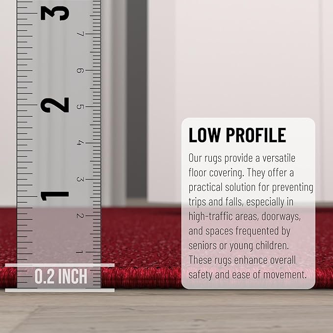 Machine Washable Modern Solid Design Non-Slip Rubberback 2x3 Traditional Area Rug for Entryway, Bedroom, Kitchen, Bathroom, 2'3" x 3', Red
