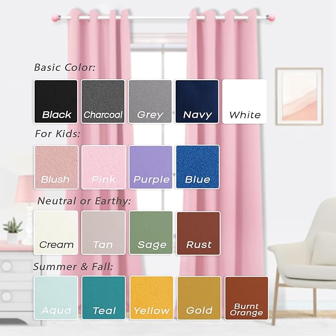 Mrs.Naturall Pink Blackout Curtains 84 Inches Long for Living Room 2 Panels Grommet Black Out Blinds Curtains for Girls Bedroom Windows Room Decor,52x84 in Length