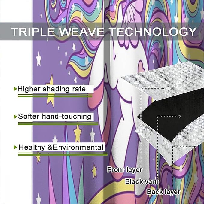 Unicorn Curtains Fantasy Star Moon Cartoon Theme Curtains Cute White Unicorn Rainbow Design Printed Curtains Boys Girls Room Curtains 42x54 Inch 2 Panels