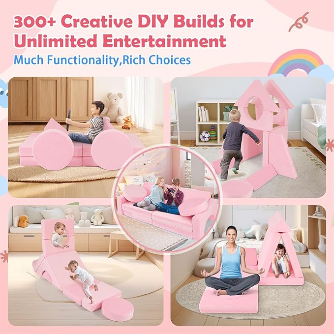 2024 New Modular Kids Play Couch, 12pcs Toddler Sofa Couch Building Fort, Versatile 300+DIY Creativing Playroom Bedroom Furniture for Toddlers. Convertible Kids Sofa and Cushion for Boys and Girls