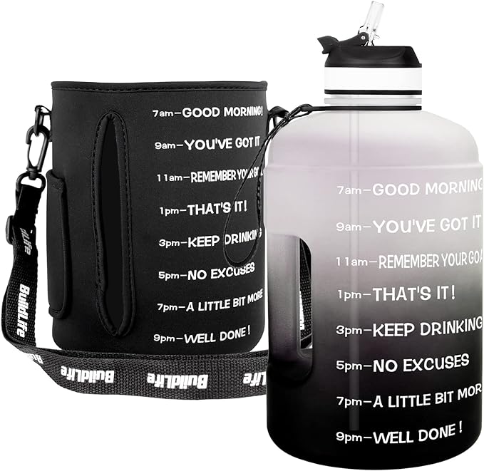 QuiFit Motivational Gallon Water Bottle - with Straw & Time Marker BPA Free Large Reusable Sport Water Jug with Handle for Fitness Outdoor Enthusiasts Leak-Proof