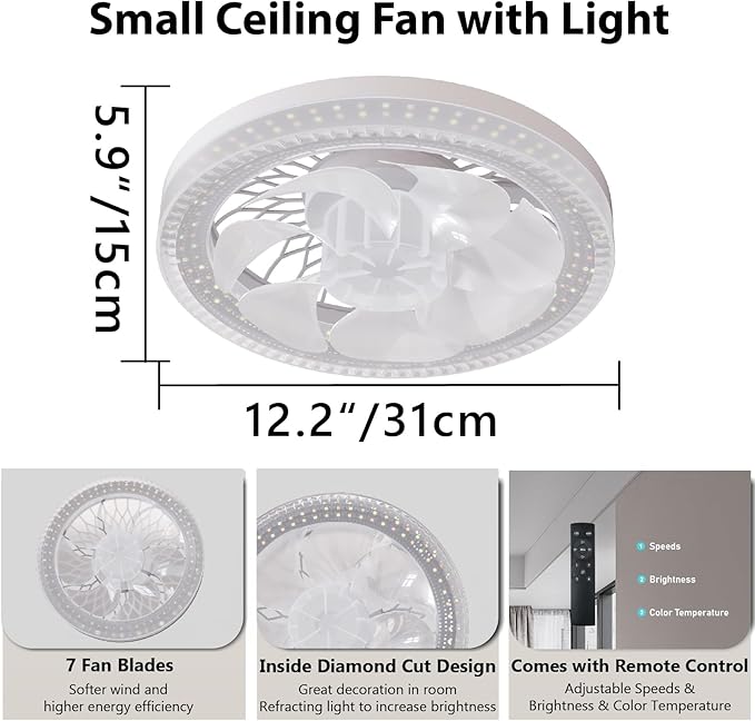 Socket Ceiling Fan Light,Ceiling Fan with Light,Light Dimmable Bulb Fan with Remote, Socket Fan Light,Light and Fan Combo for Bedroom, Dinning Room, Corridor