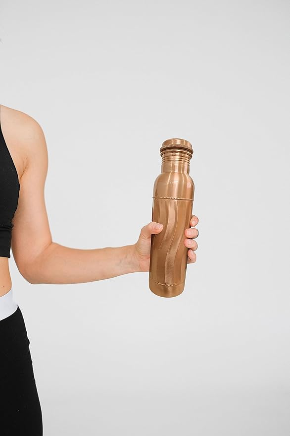 Wave Copper Water Bottle - Leak Proof Ayurvedic Drinkware Copper Vessel for Sports, Gym, Outdoors, Yoga, 30 Oz Pure Copper Vessel for Drinking