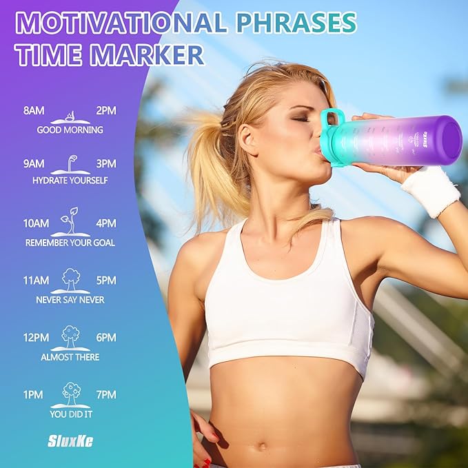 Sports Water Bottle 18/10 Stainless Steel 32oz with 2Lids, 1000ml Insulated Water Bottle Double Walled with Handle, Metal Canteen Keep Cold 48H Hot 24H for Men, Women & Kids