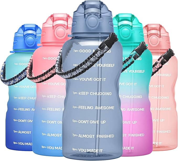 Water Bottles 1 / Half Gallon with Time Marker and Straw, Large Fitness Sports Motivational Bottle, Wide Mouth Leakproof and BPA Free for Travel, Gym,office,school