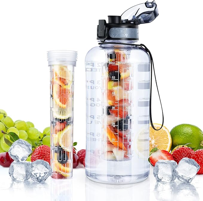 UTEBIT Fruit Infuser Water Bottle 68 OZ Infused Water Bottles Leakproof Plastic Infusion Water Bottle With Straw for Gym,Camping,Travel,Outdoor