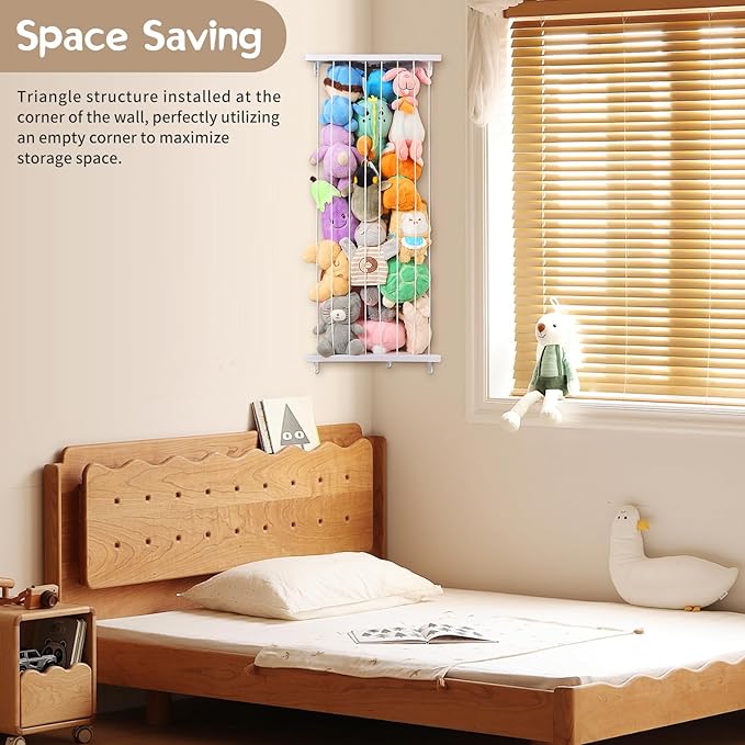 Stuffed Animal Storage Corner Plush Toys Holder with Star Pattern,Stuffed Animals Holder with LED Light,Large Corner Kids Plushies Toys Wall Hangingwith Adjustable Length for Nursery Playroom Bedroom