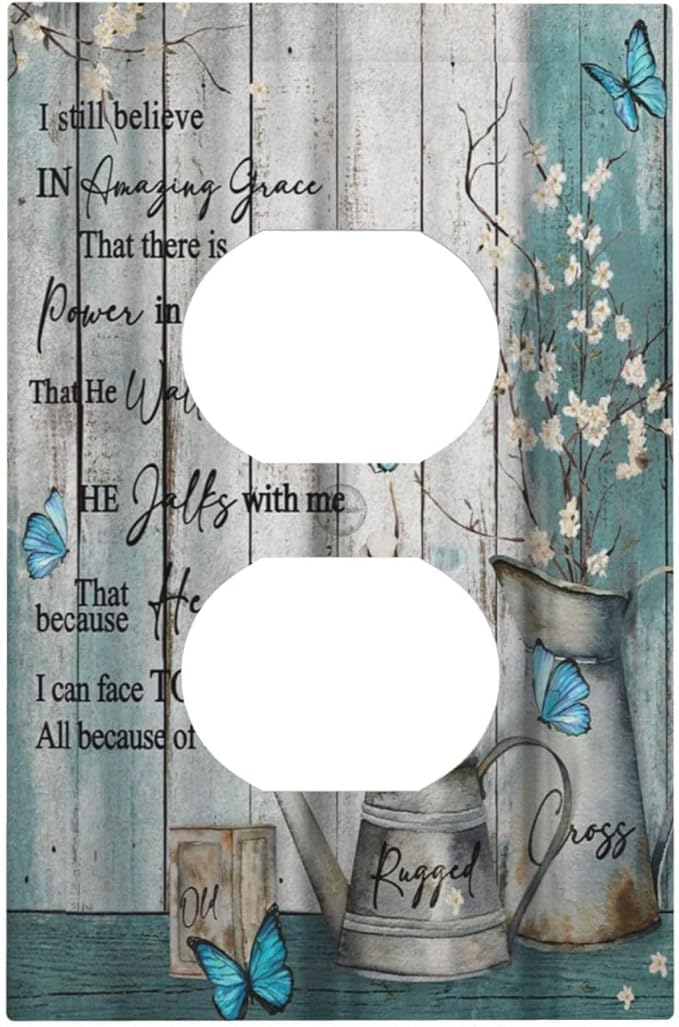 Vintage Teal Butterfly Inspirational Quotes Wood Plank Single Duplex Wall Plate Covers Light Switch Cover 1 Gang Outlet Plate Decorative Switchplate Covers Electrical Faceplate for Farmhouse Bedroom