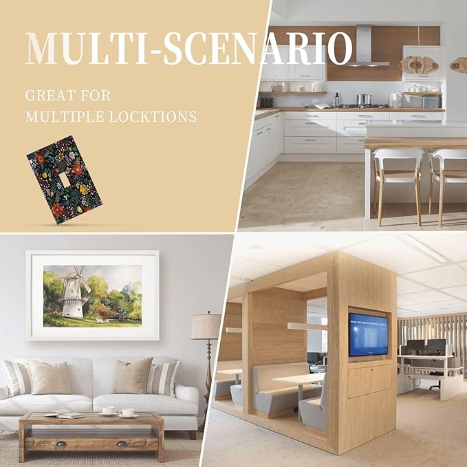 Vintage Colorful Flower Boho Floral Rustic Dark Leaves 1 Gang Light Switch Covers Single Toggle Wall Plate Decorative Switchcover Electrical Switchplate for Farmhouse Country Bedroom Decor