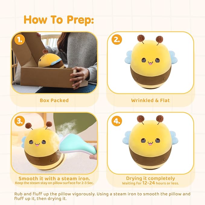 Cute Stuffed Animal Toy Fruit Plush Pillow, Funny Bee Throw Pillow, Soft Food Shape Hugging Pillow Plushie for Boys Girls Birthday Toy