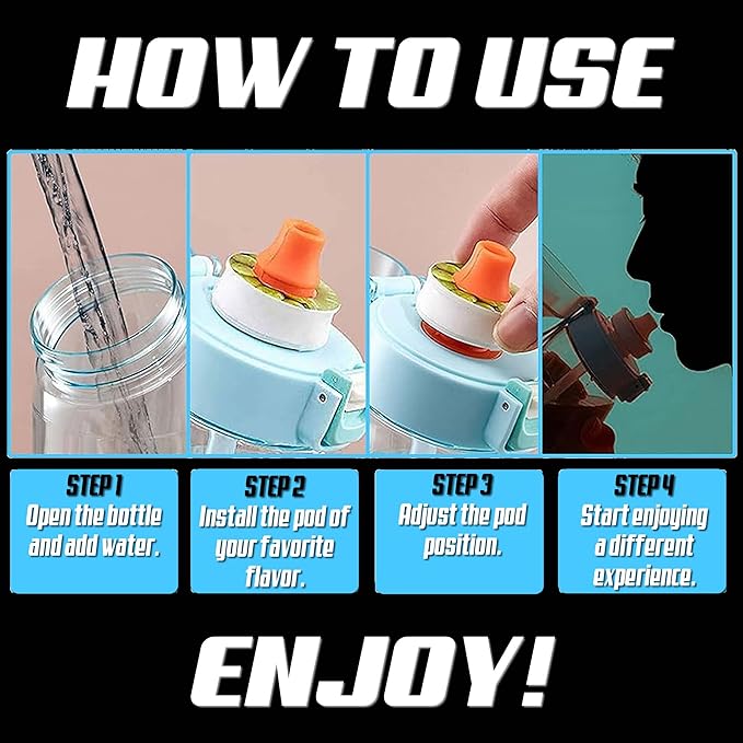 Water Bottle with Flavor Pods,Fruit Fragrance Water Bottle,Scent Water Cup,Sports Water Cup Suitable for Outdoor Sports (Black-21.9 Oz/650ml)+2Pods