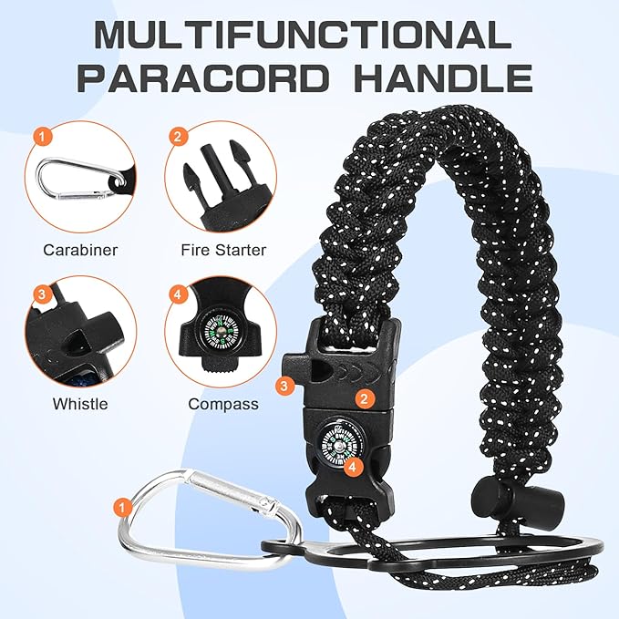 Insulated Water Bottle 64 oz, Half Gallon Water Jug Cold 48H, BPA Free Stainless Steel Bottles with Straw/Chug 2-in-1 Lid, Bag, Paracord Handle, Silicone Boot, Sports Gym School Metal Flask