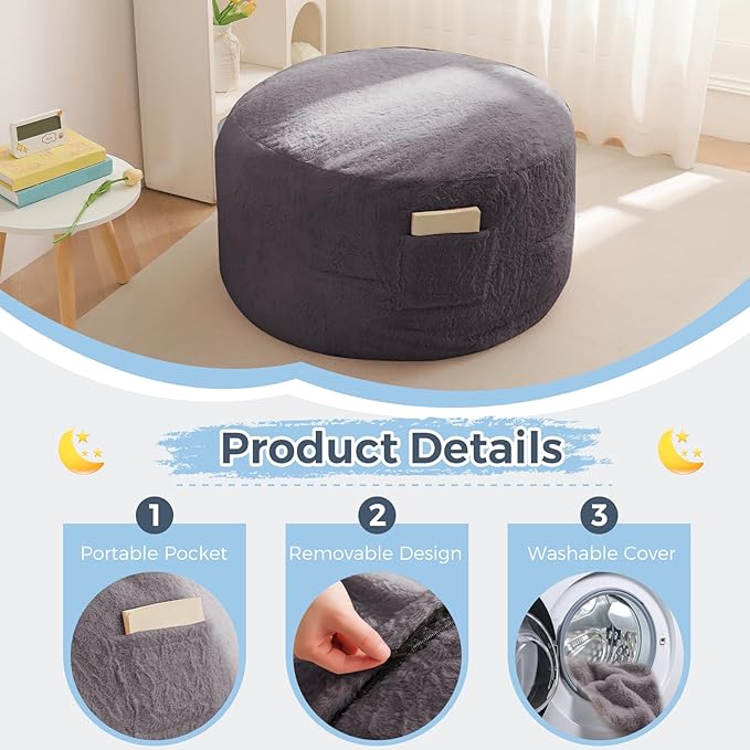 MAXYOYO Bean Bag Chair Bed for Kids, Convertible Bean Bag Folds from Lazy Chair to Floor Mattress Bed, Stuffed Floor Sofa Couch for Boys and Girls, High-Density Foam Filling, Dark Grey