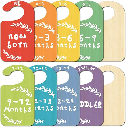 CRASPIRE 10Pcs Leaf Wood Baby Wardrobe Dividers Colourful Nursery Decor from Newborn to 36 Month Hanger Seperaters Woodland Baby Closet Organizers Nursery Infant Wardrobe Hangers Divider
