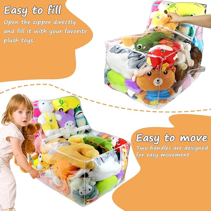Clear Stuffed Animal Bean Bag Chair Cover for Kids, Waterproof Large Stuffable Beanbag Chair Cover, Creative PVC Plush Toys Storage, for Organizing Toddler & Children Rooms Soft Stuff Animal