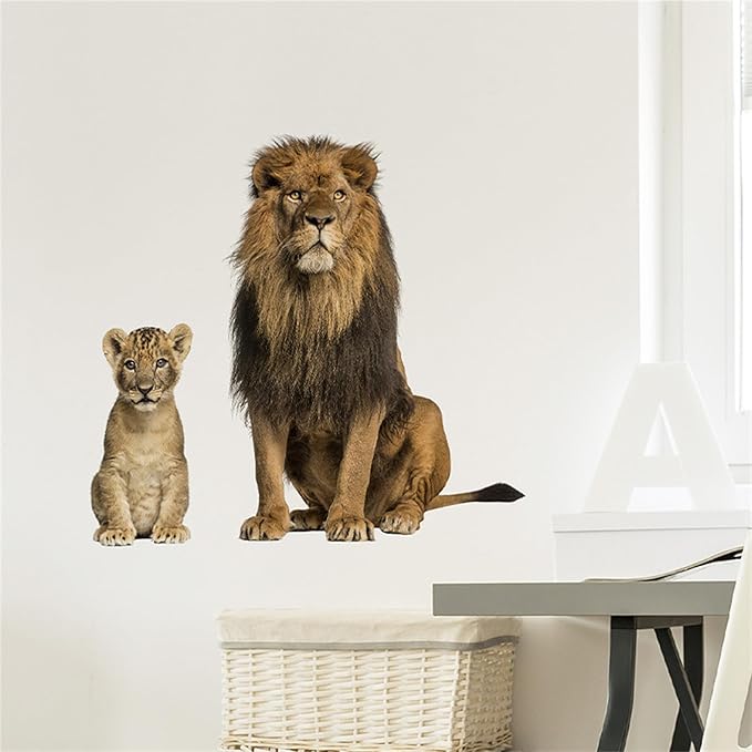 Lion Wall Decals, Vinyl Removable 3D Stickers for Bedroom Nursery Decor - Peel and Stick Cute Baby Girl Boy Toddler Kids Room Art Decoration, Woodland Forest Safari Jungle Mural Waterproof