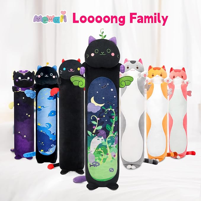 Long Cat Plush Kawaii Kids Plush Toy Pillows, Luminous Light Up Black Cat Stuffed Animals Kawaii Night Light Plushies Body Pillow Glow in The Dark Gift for Girls Boys (28 Inch)