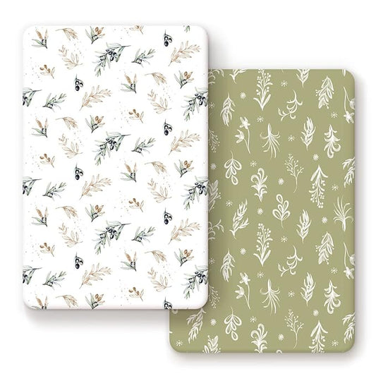 Pack n Play Sheets Fitted 2 Pack, Stretchy Ultra Soft Jersey Knit Pack and Play Sheets, Universal Fitted Portable/Mini Crib Mattresses Snug and Safe, Oliver Flora for Boy and Girl