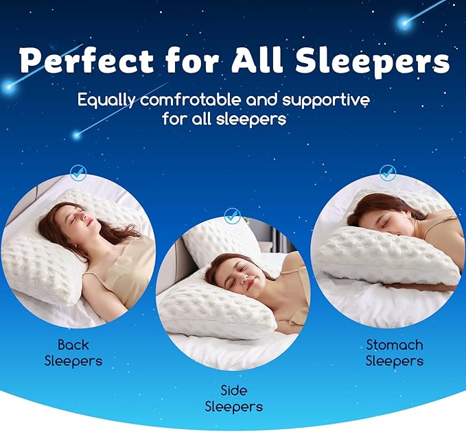Cooling Side Sleeper Pillow for Neck and Shoulder Pain, Luxury Shredded Memory Foam Curved Bed Pillows for Sleeping Set of 2- Adjustable Queen Size- Washable Cover Original White
