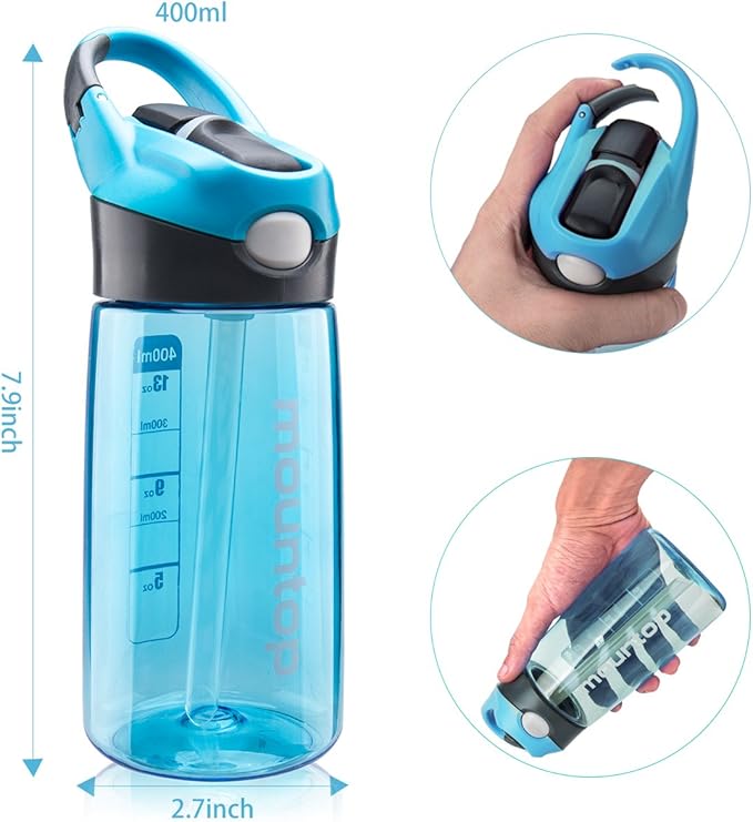 mountop Kids Water Bottle with Silicone Straw and Handle, Easy Use for Girls and Boys, BPA-free Water Bottle for Kids 14oz 400ml