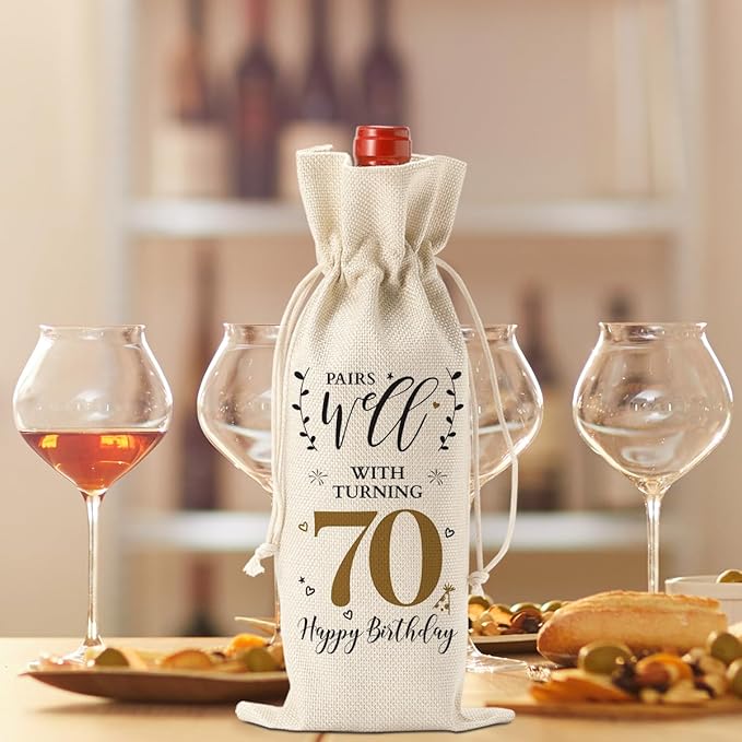 70th Birthday Gifts for Women Men Funny Wine Bag 70th Birthday Decorations Party Favors Happy Anniversary Birthday Gifts for 70 Year Old Woman Nana Him Grandma Mom Dad Wine Gift Bag