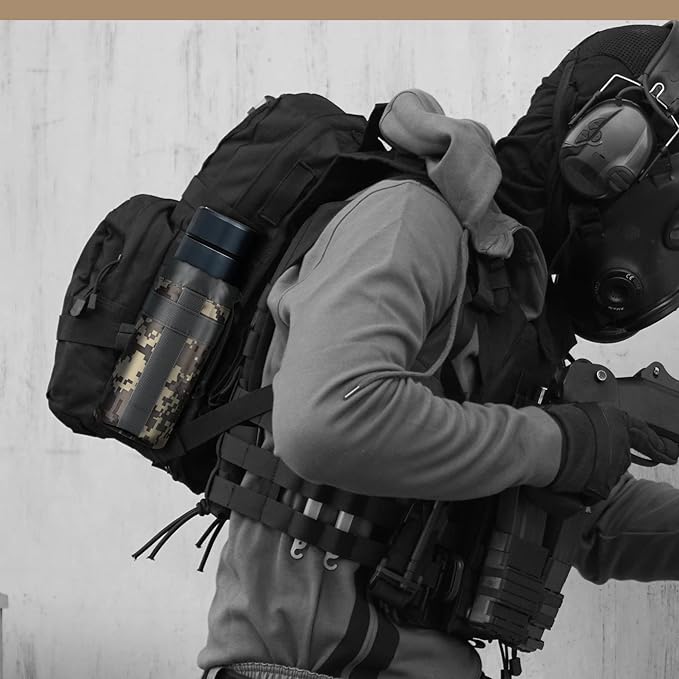 IronSeals Adjustable Tactical Water Bottle Pouch Foldable MOLLE Water Bottle Holder Drawstring Open Top Travel Water Bottle Bag