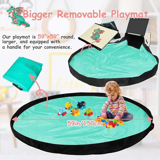 homyfort Toy Storage Organizer & Play Mat - Large Toy Storage Box Basket Bin for Kids Boys Girls Building Bricks/Blocks, Nursery, Playroom (Beige)