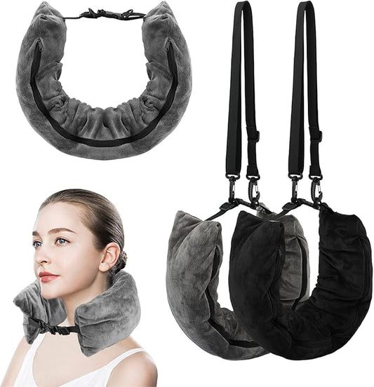 Stuffable Travel Pillow for Extra Luggage, Velvet Travel Neck Pillow with Adjustable Neck Siz, Stuffable Neck Pillow with Clothes, Multifunctional Sleeping Rest Cushion(2Pack)