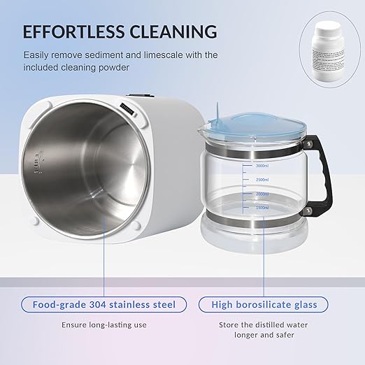 Intelligent Water Distiller-1.1 Gal Countertop Home Distilled Water Machine with Smart Time Temp Display, 750W Stainless Steel Distilling Water Maker Purifier with 4L Glass Container for Home Office