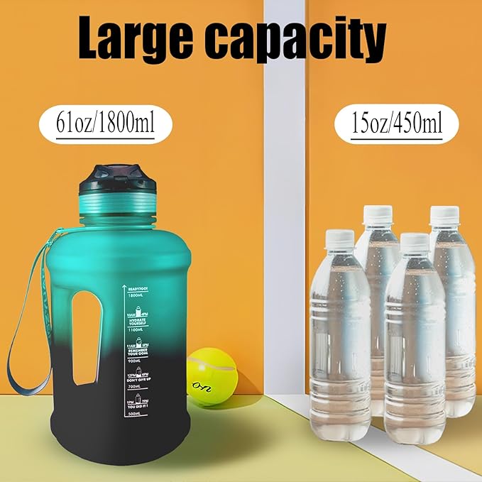 Sports Water Bottle, 63 Oz/1800mL, Leak Proof BPA Free Travel Outdoor For Men Women (Gradient_Cyan)