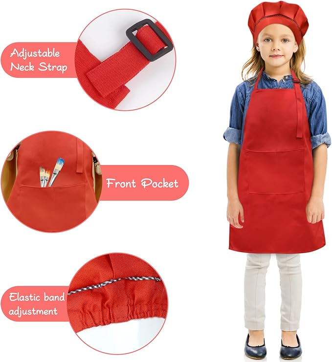 SUNLAND Kids Apron and Hat Set Children Chef Apron for Cooking Baking Painting