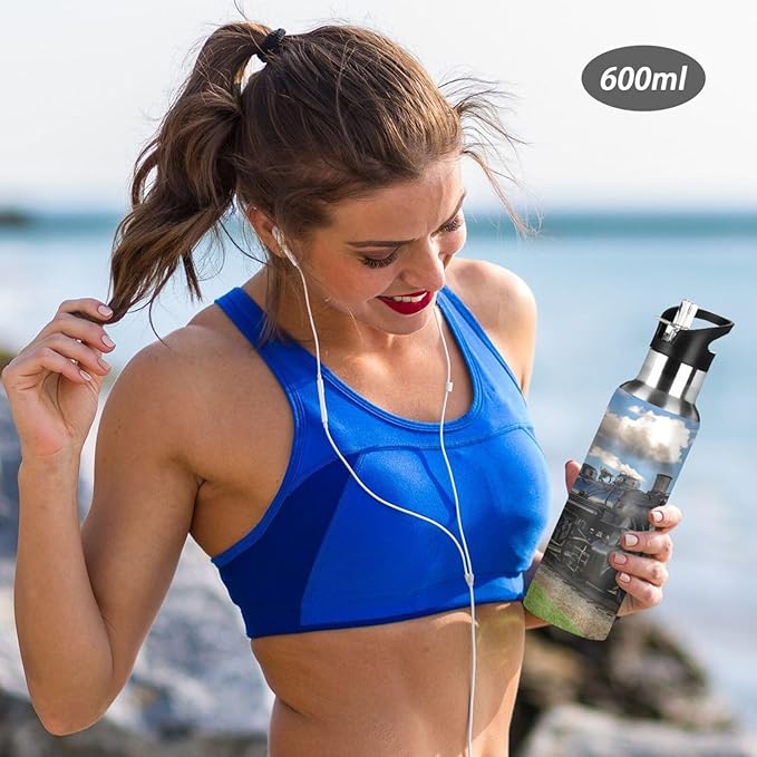 Vintage Steam Train Stainless Steel Water Bottle with Straw Lid - 20 Oz Sports Insulated Water Bottle Thermos for Sport Gym Outdoor Travel School (B-000)