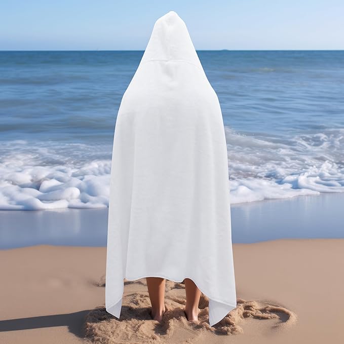 Hooded Bath Towel Wrap -Super Zero Twist 100% Cotton Large Oversized Hooded Kids Towel - Toddler Shower Pool Beach Towel - Super Soft Absorbent Quick Dry Easy Care Gift - 30 x 54 - White