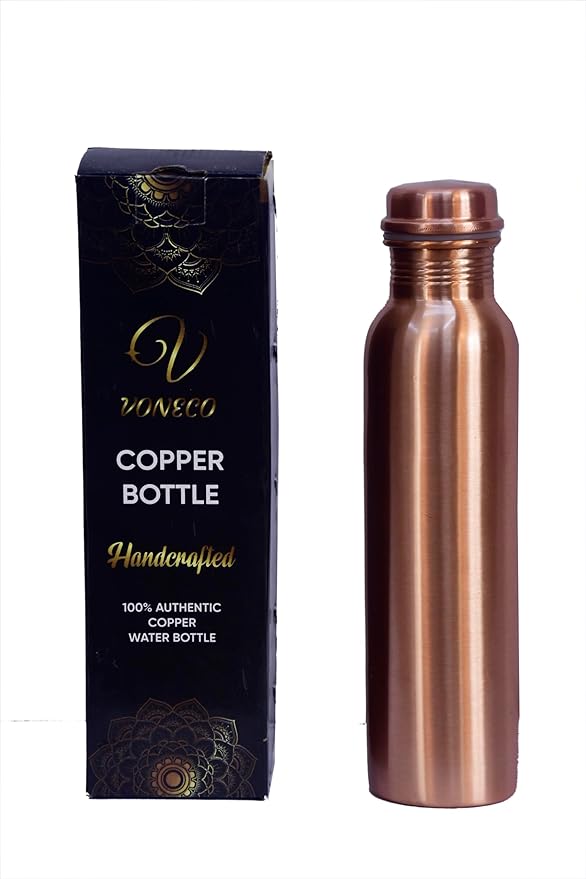 Copper Bottle For Drinking Water 33 Oz Ayurvedic Leak Proof Smooth Finish Plain Design Durable Lightweight Hand Washable Vessel Clean Cool Water Natural Mineral Boost Energy Safe Water Utensil
