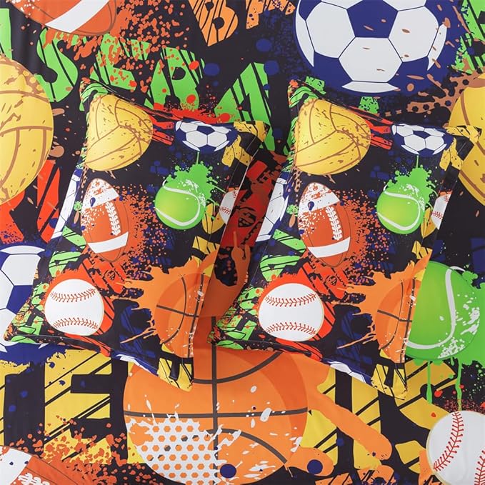 qjmiaofang Sports Sheets Queen for Boys Football Sheets Kids Sports Bed Sheets 4Pieces Baseball Sheets Sport Bed Set with Basketball and American Football Fitted Sheet Flat Sheet Set